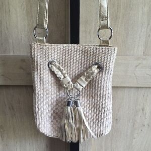 (J54) Bueno Beige Woven Crossbody Bag